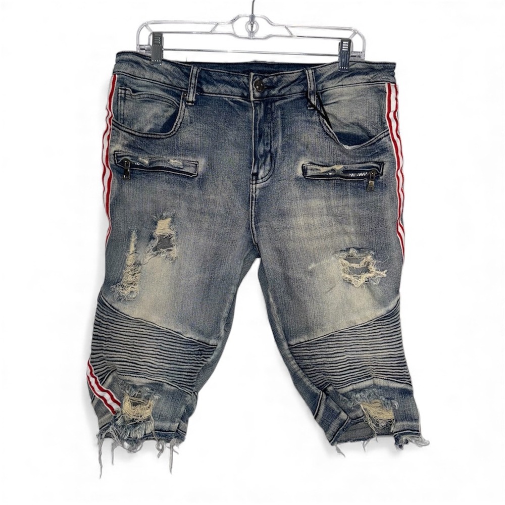 Y2K Deadstock Distressed Light Wash Denim Jean‎ Shorts Skinny Supreme Flex 34/30